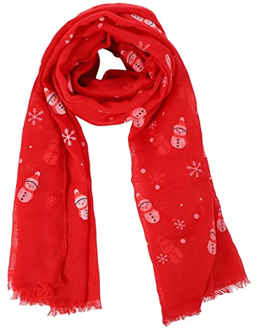 Ipetboom Weihnachtlicher Damen Schal mit Schneemann und Schneeflocken Muster Leichter Weicher Weihnachtsumhang Modischer Xmas Schal für Festliche Outfits für Winter und Weihnachtsfeiern