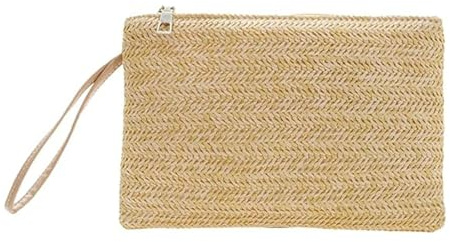 dinghaole Pochette en Paille, Plage Sacs à Main Messager Sac de Soirée Tissé Rétro, Boho Sac à Main Tissé à la Main Enveloppe Portefeuille en Paille pour Femmes Fille Vacances Fête Mariage