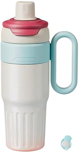 Double-Wall Insulated Water Bottle, 780ml, Pastel Pink Blue Yellow, Stainless Steel, Thermal Cup with Handle, Straw Lid (White)