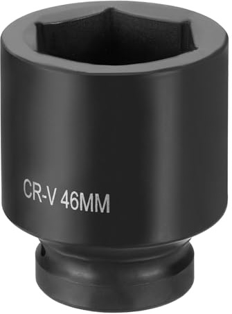 sourcing map 6 Point Impact Socket 1 Drive 46mm Metric Socket CR-V Steel Spindle Axle Hex Sockets for Machine Shaft Nuts Bolts Repair, Black