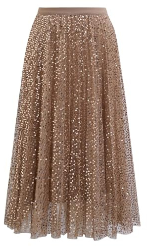 CHICWISH Damen-Tutu-Rock mit Pailletten, glitzernd, bedruckt, A-Linie, elastische Taille, Netzstoff, doppellagiger Midirock