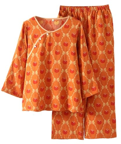 Modeewel Japanischer Schlafanzug Für Damen Chinesischer Pyjama Hanfu Kimono Japanische Nachtwäsche Zweiteiler Hosenanzug Loungewear Sweatshirt-Anzug