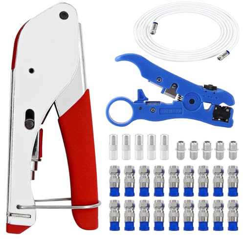 Crimpzange Abisolierzange Set mit Koaxialkabel Crimpzange für RG6/RG59 Stecker für STB Dish TV Satellit Kabel Anschlusszubehör