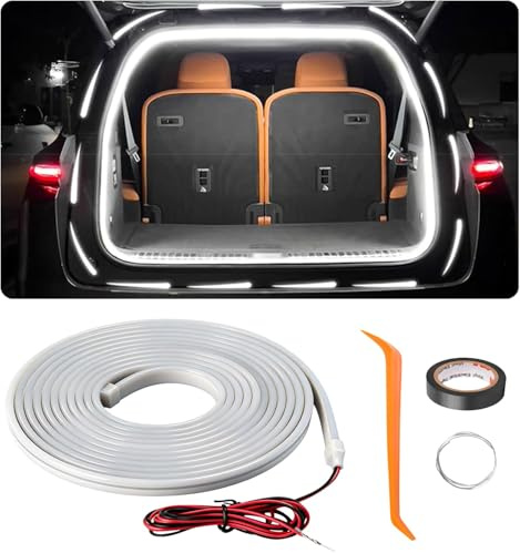 Auto Kofferraum Lichtstreifen, 4m Dynamic Flowing Car Trunk Light Strip, Kofferraumbeleuchtung Led, Automatischer Sensor Tail Box Led Strip Lights für Auto Kofferraum Innenbeleuchtung Dekoration