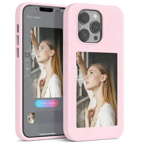 Mycotech NFC E-Ink Hülle mit Display für iPhone 13, 14, 15, 16, Pro Max Schwarz Grau Rosa (Rosa, iPhone 15 Pro)