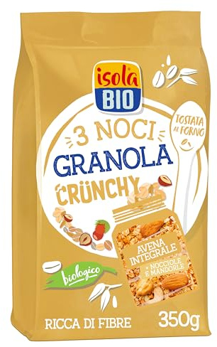 ISOLA BIO Granola Crunchy 3 Noci Biologica 350g | Nocciole mandorle e anacardi, tostata al forno, ricca di fibre, senza olio di palma, vegan, biologica, avena integrale