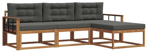 vidaXL Outdoor-Sofagarnitur mit Kissen 4 pcs Natur und Anthrazit, Modernes Outdoor-Lounge-Set, gemütliches Garten-Sofa, modulare Terrassensitzgruppe, langlebige Poolmöbel