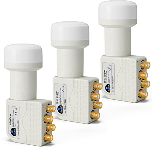 HB-DIGITAL 3X Quad LNB LNC 4 Teilnehmer Direkt (DREI Stück) Full HD TV 3D 4K Weiß Weiss White ■ Kontakte vergoldet ■ Wetterschutz (ausziehbar)
