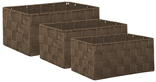 Brandsseller 3er Set Aufbewahrungsboxen - 22x15x11 cm, 21x13x9,5 cm, 19x11x8,5 cm – eckige Regalkörbe ohne Deckel – Rattanoptik, geflochten mit Metallrahmen – Braun