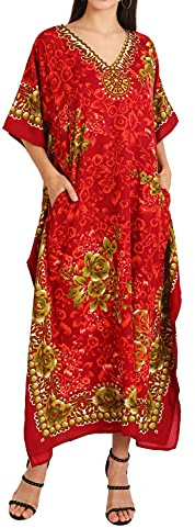 Miss Lavish London Kaftan Dress with Pockets for Women, Batwing Sleeve Maxi Beach Cover Up, Plus Size Swim Coverup, Cruise Vacation Dress, Lounge & Travel Summer Kaftan Swimsuit Cover Up