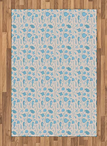 ABAKUHAUS Nautisch Teppich, Sea Weeds Seepferde Fische, Deko-Teppich Digitaldruck, Färben mit langfristigen Halt, 120 x 180 cm, Eischale Sky Blue