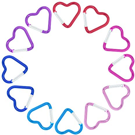 ABCOOL 12PCS Heart Shape Keychain Clips Mini Carabiner - 5 cm Aluminum Durable Quick Release Auto Locking Spring Loaded Clip for for Home Rv Camping Fishing Hiking Traveling and Sports Outdoors