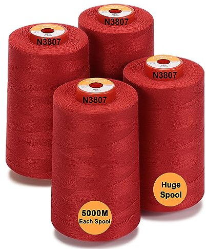 New brothread - 28 Optionen - 4 Große Konen 5000M Allzweck Polyester Nähgarn 40S/2 (Tex27) zum Nähen, Quilten, Patchwork, Serger und Overlock - Red