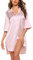 Ekouaer Chemise de Nuit Femme 3/4 Manches Longues Ete Satin Grande Taille Sexy Chic Courte Vêtements de Nuit Femme, Rose Pâle, L