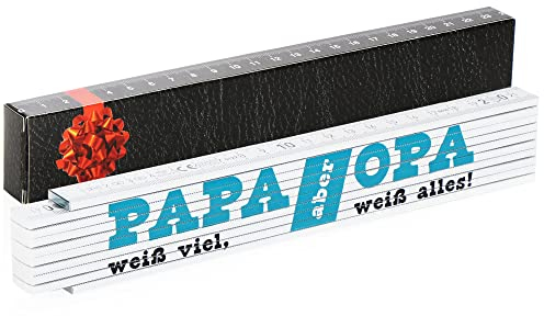 Robin Goods® Meterstab - 2 Meter Zollstock Geschenk mit der Aufschrift 'Papa weiß viel - Aber Opa weiß Alles!' - Geschenk zum Vatertag Weihnachten Geburtstag (weiß - Motiv 1 - Papa/Opa weiß viel)