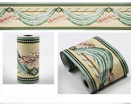 Tapetenbordüre selbstklebend PVC Sockelleiste Dekorative Bordüre Selbstklebende Home Bordüre Küche Badezimmer Wohnzimmer Grüne Ornamente 10cm X 900cm