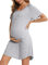 Uniexcosm Chemise de Nuit Femme Été Robe de Nuit Femme Coton Chemise de Nuit Allaitement Maternité Manches Courtes Col en V avec Bouton Devant Ouvert Gris Clair XL
