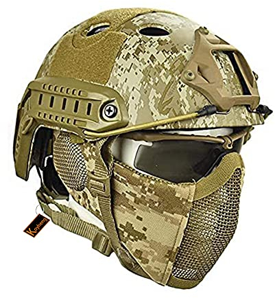 MH Taktik Fast Helm kombiniert, Mit Faltbarer Gehörschutz Halbgesichts Netz Maske und Goggles für Airsoft Paintball CS Game