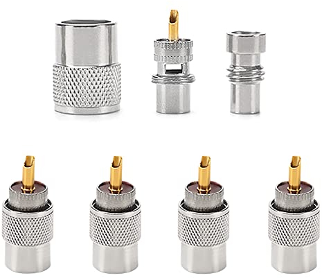 YIXISI 5 Pezzi Connettore PL259, Spina Connettore Coassiale Maschio a Saldare UHF PL 259 con Riduttore, Adattatore RF 50ohm per RG59, RG8, RG8x, LMR-400, RG-213, Compatibile con Antenna Radio CB Ham