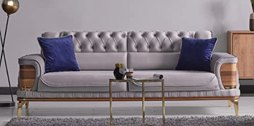 Casa Padrino Luxus Schlafsofa Grau/Braun/Gold 232 x 92 x H. 85 cm - Wohnzimmer Sofa mit 2 Kissen - Luxus Wohnzimmer Möbel