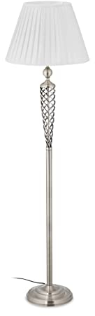Relaxdays Stehlampe antik, Stoffschirm, dekorativer Metallfuß, E27, Standleuchte Wohnzimmer, HxD: 157x42cm, silber/weiß