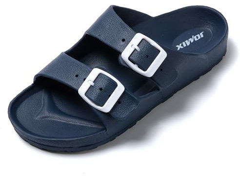 JOMIX Claquettes Femme, Tongs Femme été avec Deux Boucles Sandales Femme en EVA, Léger, Confortable et Antidérapant pour Douche Piscine Plage (A Marine, 41)
