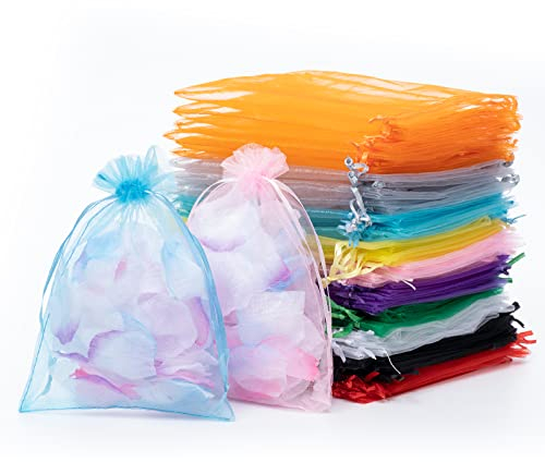 DoGeek 60pcs Organza Gift Bags, Drawstring Jewelry Pouches Wedding Party Favour and Candy Bags (Multicolour, 13 x 18 CM)