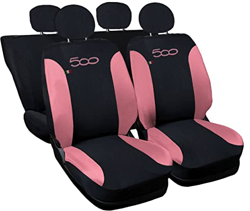 Auto Accessori Lupex Autositzbezüge kompatibel mit Cinquecento 500, hergestellt in Italien, Polyestergewebe, (Schwarz – Rosa Modell 2)