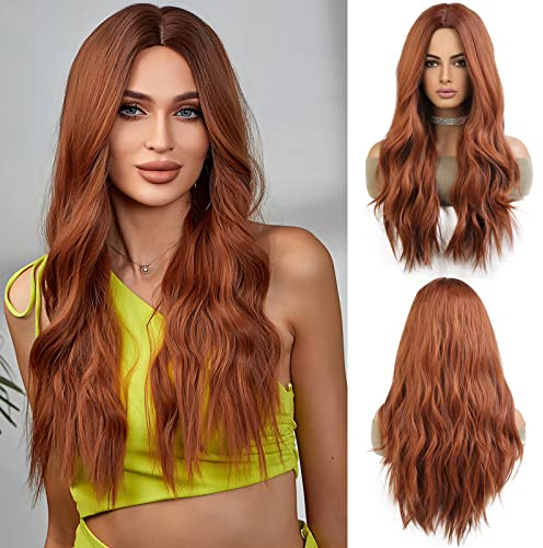 Esmee Langes Ombre Auburn Perücken für Frauen Natuaral Synthetische Gewelltes Lockiges Haar Perücke für tägliche Party Cosplay Verwendung