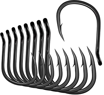BLUEWING Breite Lücke Jigging Haken Nadelspitze Angelhaken Hartstahl Haken Extra Scharfe Fischhaken für Süßwasser Salzwasser Angeln, Größe 12/0, 5 Stück