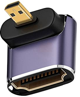 cablecc Aufgewinkelter Micro-HDMI-Stecker auf HDMI 2.1-Buchse, UHD-Erweiterung, Gold-Konverter-Adapter, unterstützt 8K 60Hz HDTV