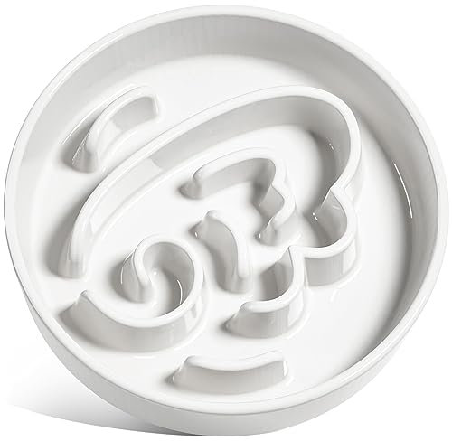 LE TAUCI Angel Gamelle en céramique blanche pour ralentir les mangeurs rapides, 1,5 tasse, petites et moyennes races, idéale pour chiots et adultes