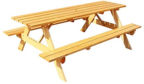 119,4 cm korrosionsbeständiges Holz-Outdoor-Tisch und Bank-Set, Outdoor-Sonnenschirm, Terrasse, Terrasse, Massivholz, verbundener Esstisch, verwendet für Gbar, Terrasse, Picknicktische A (Honigfarbe)