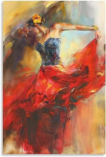 LVTFCO Flamenco Tänzer Poster Flamenco Tänzer Wandkunst Spanien Flamenco Drucke Spanien Flamenco Leinwand Malerei Zuhause Wanddekoration Bild 50x70cmx1 Kein Rahmen