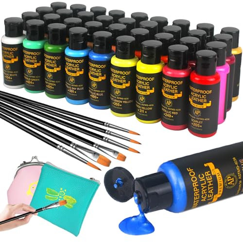 Colorful Pintura acrílica de cuero para pintura de zapatos, pintura de cuero de 36 colores para decoración de bolsas y carteras, cuidado de chaquetas de cuero, manualidades y personalización de