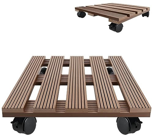 Froadp WPC Pflanzenroller 2er-Pack Blumenroller Rollbrett mit 360° Drehbare Räder Transportpaletten für Pflanzen Blumentopf Transporthilfe für Pflanzen Tragkraft 100KG (Hellbraun, Quadratisch)