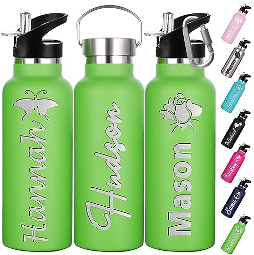 Botellas de agua personalizadas con pajita 350ml 750ml Nombre grabado Logotipo Botella isotérmica Botellas de agua de acero inoxidable personalizadas Regalo para la escuela Deportes Oficina Aire libre