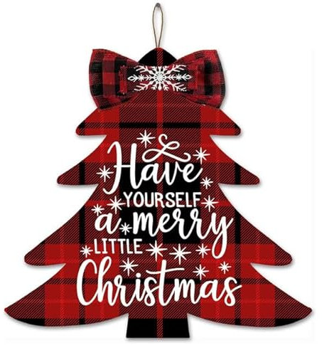 Geroclonup Weihnachtsbaum-Dekoration, Weihnachts-Türschild, Have Yourself A Merry Little Christmas Schild für Haustür, Weihnachts-Holzdekoration, Weihnachtsschild zum Aufhängen, für Urlaubsparty, 33