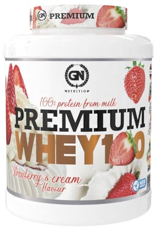 GN Nutrition Premium Whey 100% 2kg | Sabor FRESA Y NATA | Alta Disolución, Rica en Proteínas, Saciante, Ideal para Deportistas