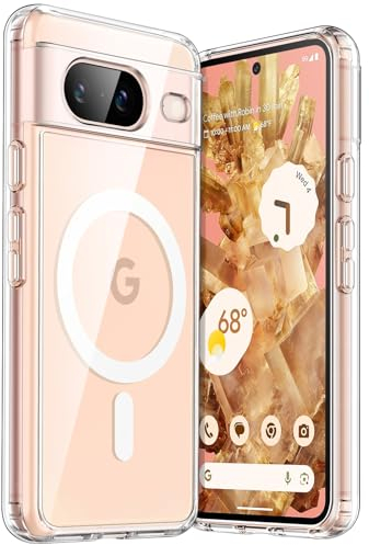 JETech Magnetisch Hülle für Google Pixel 8 6,2 Zoll 2023, Kompatibel mit MagSafe Zubehör, Stoßfeste Schützend Handyhülle, Nicht Vergilbende Harte Klare PC-Rückseite (Durchsichtig)