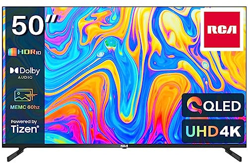 RCA QLED 50 Inch 4K Smart TV, UHD HDR Tizen OS TV with Youtube Netflix Motion Mode, 3 x HDMI 2 x USB WiFi Bluetooth, Large Screen TV for Living Room Home Office