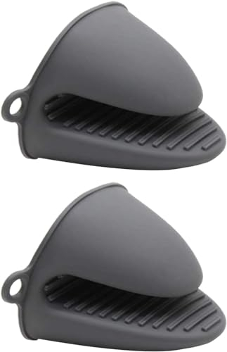 2 PCS Silicone Hot Handle Holder,Silicone Oven Gloves,Heat-Resistence Gloves Pot Holder Grip,Use for Kitchen,Cooking,Baking,Gray,Air Fryer (Gray)