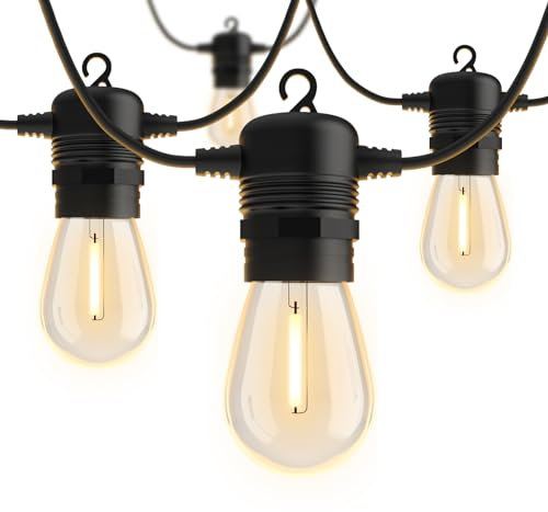 AVANLO Outdoor String Lights 100FT /30.5M Festoon Patio Lights Outside Led S14 Lighting Waterproof Mains Powered Shatterproof Edison Bulbs Connectable for Garden Wedding Balcony