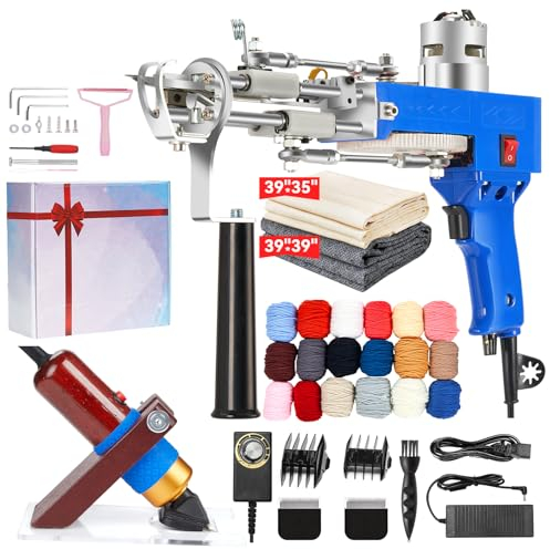 BESGEER Teppich-Tufting-Pistolen-Set mit Trimmer, Tufting-Maschine für Schnittflor und Schleifenflor - Starter-Kit, Tufting-Pistole, Teppichmaschine, Teppichherstellungskit (Ganz blau)