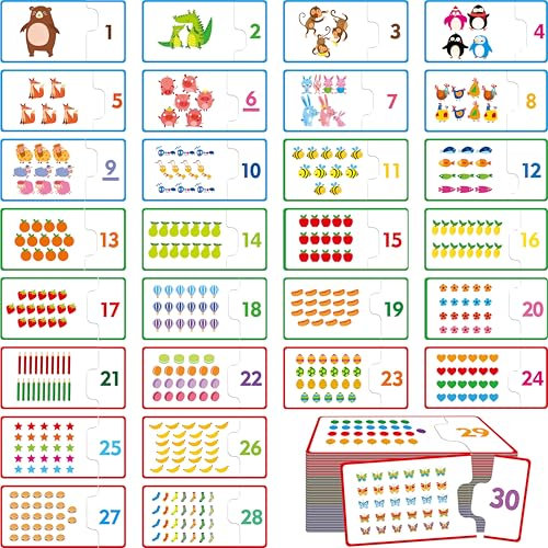 Number Puzzle Games, 60 Number Matching Puzzles Numbers 1-30 Double-Sided Self-Correcting Math Game, Early Learning Educational Toy for Beginner Preschool Toddlers