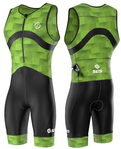 SLS3 Triathlon-Anzüge für Herren – Premium FX Tri-Anzug für Herren, Triathlon-Anzug – ärmelloser Triathlon-Anzug für Herren, große Gesäßtasche (Grüner Farbverlauf, Medium)
