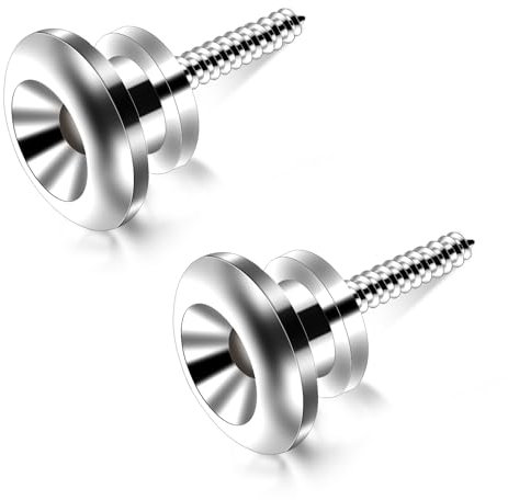 2 Pack Gitarrengurt Fixateur Metall Gitarrengurt Endknopf Schwarz Gitarrengurt Knöpfe mit Befestigungsschrauben und Gummi Kissen für Klassische Elektrische Akustik Gitarre Gitarre Bass Silber