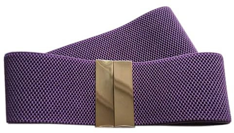 Inzegao Ceinture élastique pour femme - Ceinture extensible pour robe - Ceinture large pour manteau en duvet, Ceinture violet foncé avec boucle dorée, XXX-Large