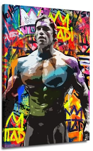 Kunstwelten24 Leinwandbild Wandbild Pop Art Bodybuiling Kraftsport Arnie Style Größe 60x90x4cm