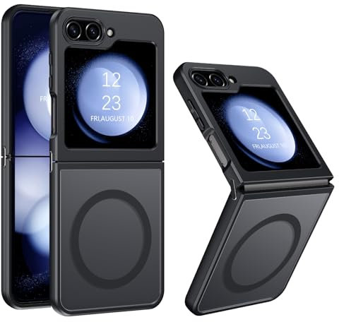 DUEDUE Coque pour Samsung Z Flip 5, Compatible avec MagSafe Protection pour Samsung GalaxyZ Flip 5 Matte Fine Rigide Antichoc, Coque de Téléphone pour Z Flip5 5G Pouce Aimant Magnétique, Noir
